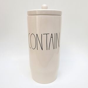 Rae Dunn Long Letters CONTAIN Ceramic Canister With Lid